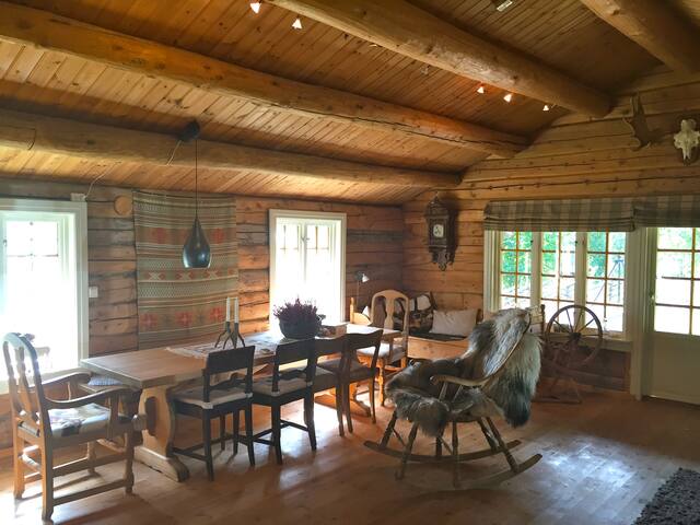 Koselig og usjenert tømmerhytte