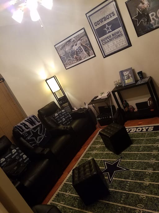 Comfortable Reclining Leather Theater Seats//70 inch HDTV// Blow Up Bed If Needed