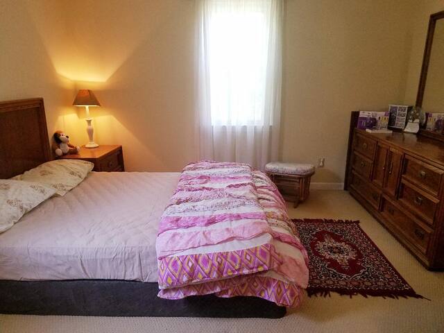 Comfortable, clean bedroom in sunlight filled home