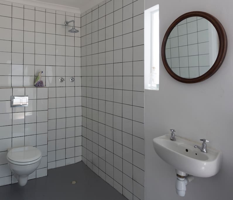 wet room/bathroom,private,shower and heated towel rail opens onto private courtyard