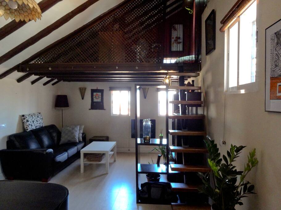 Living Room with Bedroom Loft