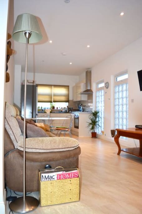 Open plan kitchen with living area.