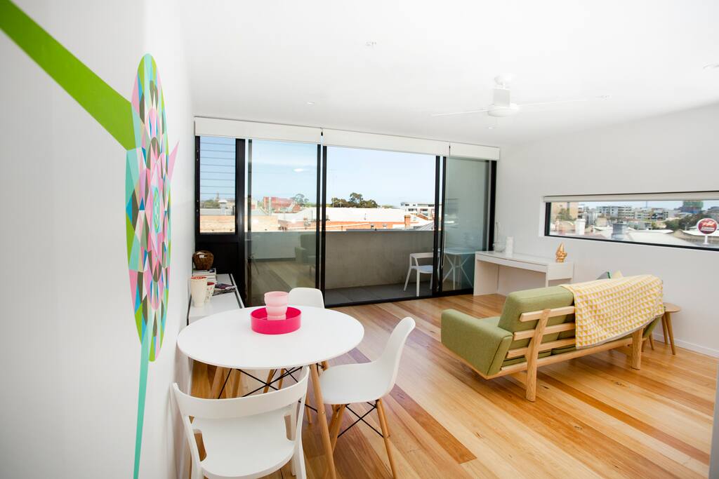 View on to vibrant surrounding area.