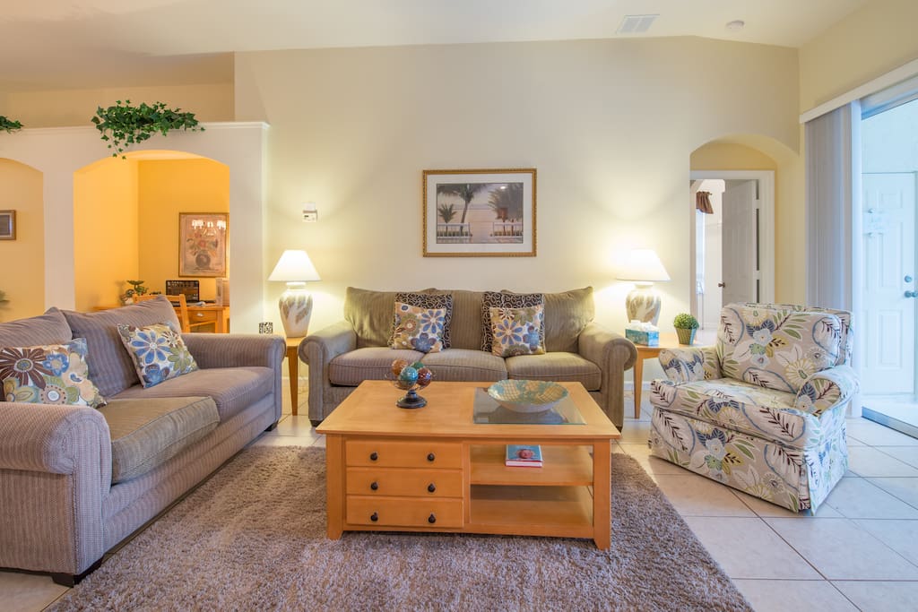 Comfy sitting area with 50 inch TV, great channel selections.