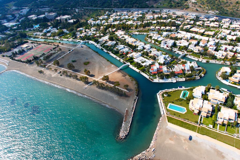 View of Porto Hydra Village complex. The "Venice of Greece"