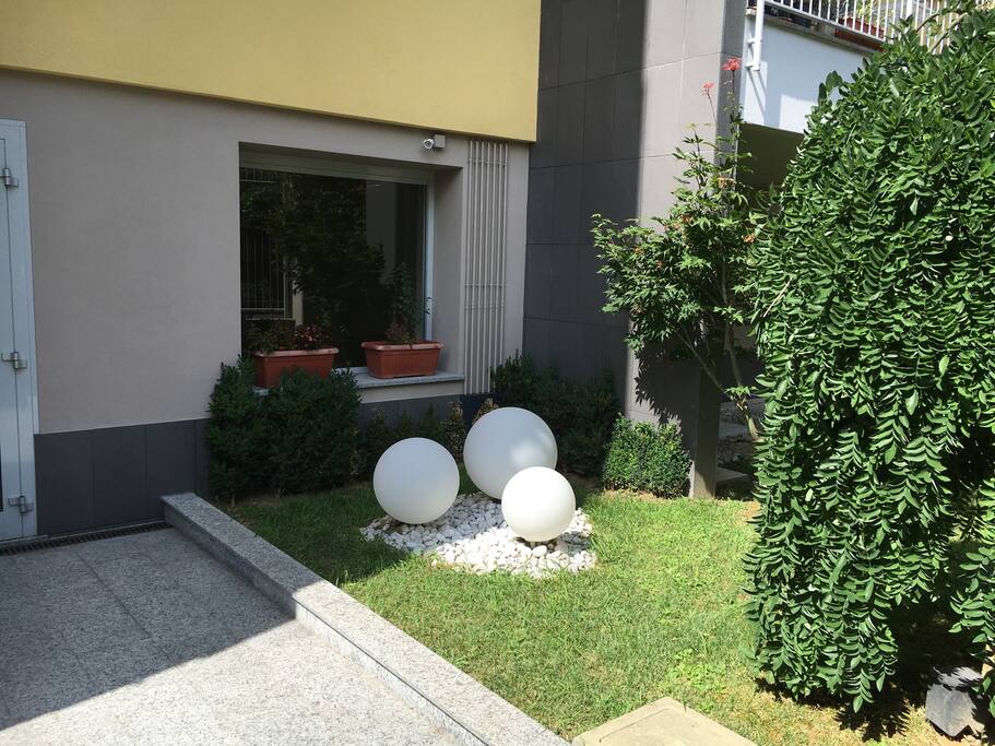 Landscaped entrance of the building