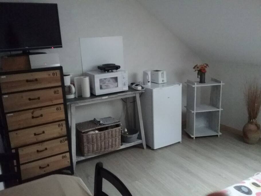 coin cuisine dans la grande chambre de 20 m2