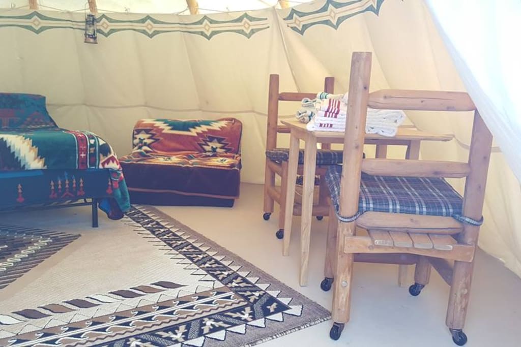 The inside of one of our Tipis.