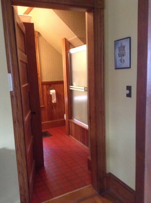 View into the downstairs bathroom from the living room.