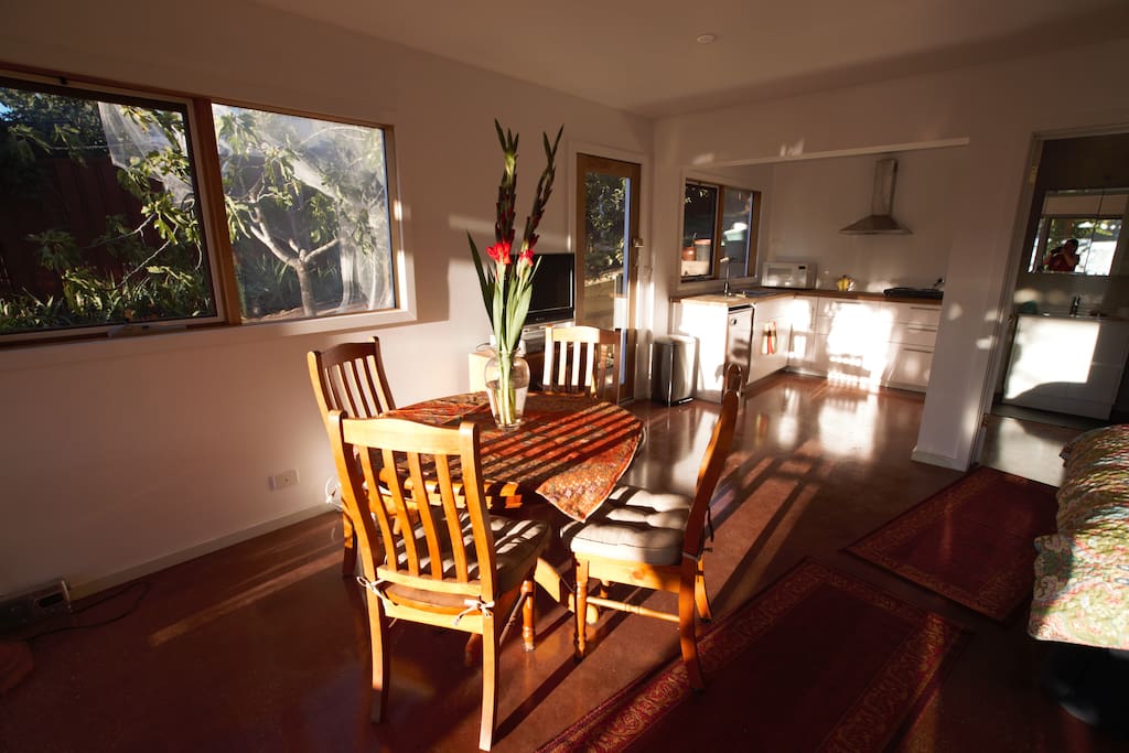 The self contained apartment with clean modern kitchen and bathroom facilities. Amenities include TV, DVD, WiFI. Queen size bed