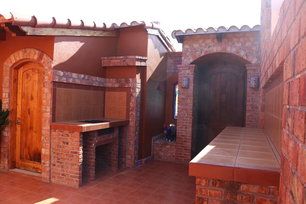 private courtyard with grill
