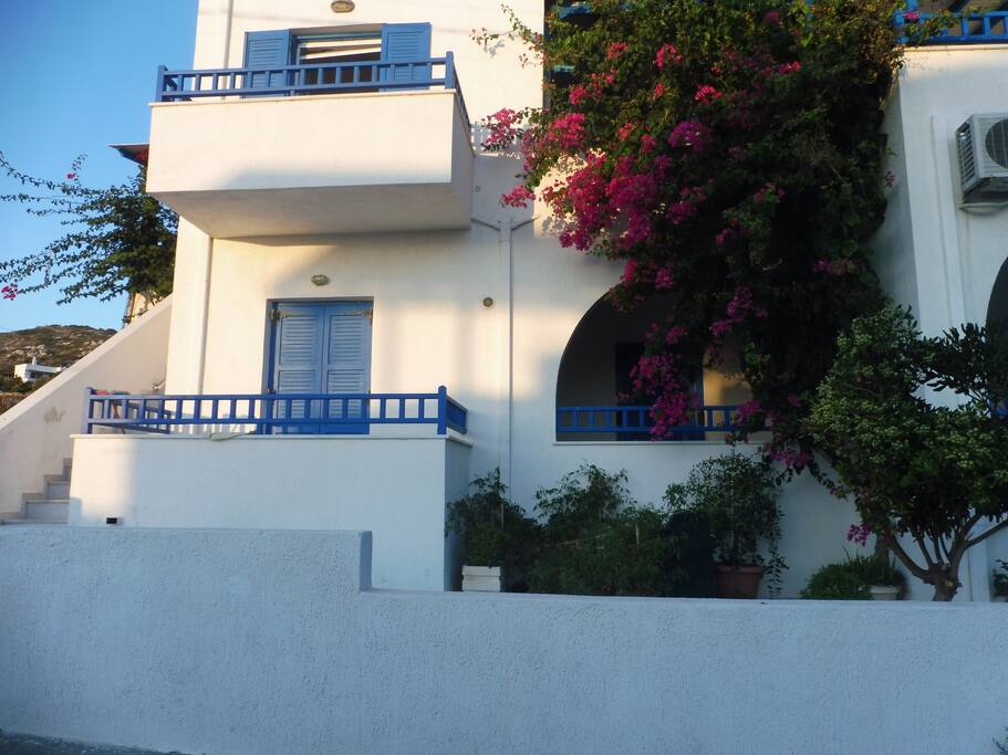 The two balconies of the apartment in the ground floor. The left one is of the kitchen and the right one of the bedroom.