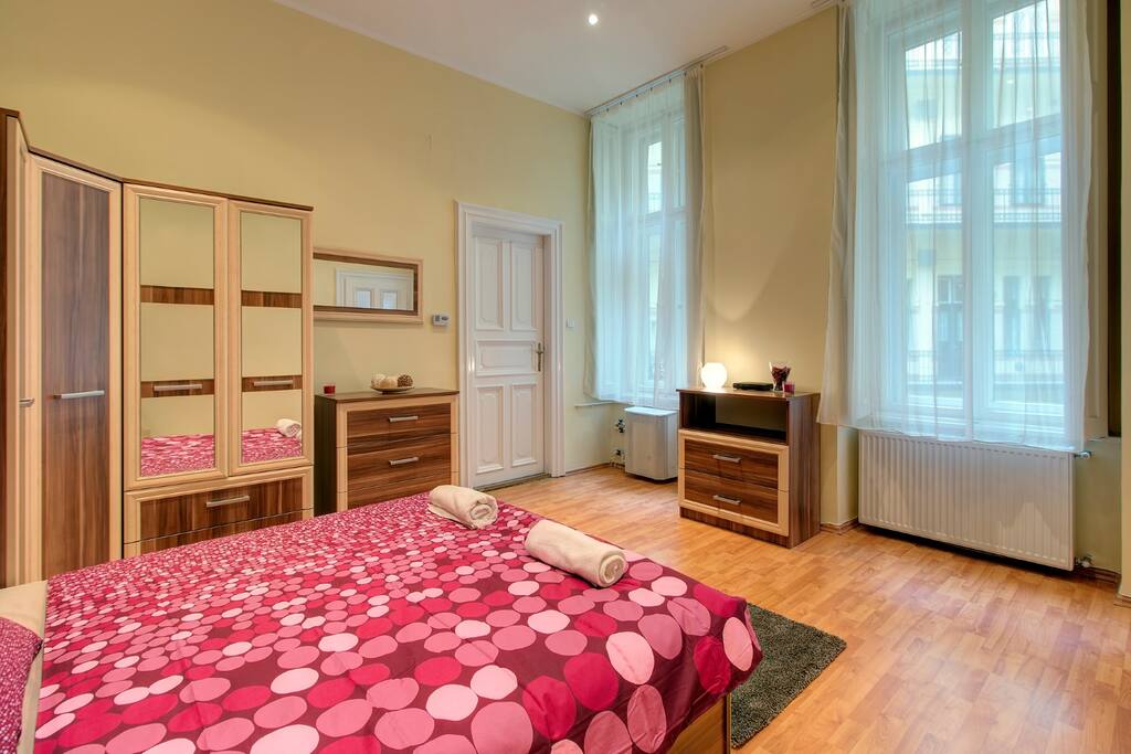 Spacious bedroom with plenty of storage room and big windows for natural light