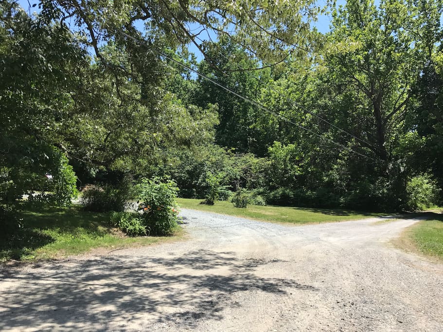 The driveway from the road. We are on the left.