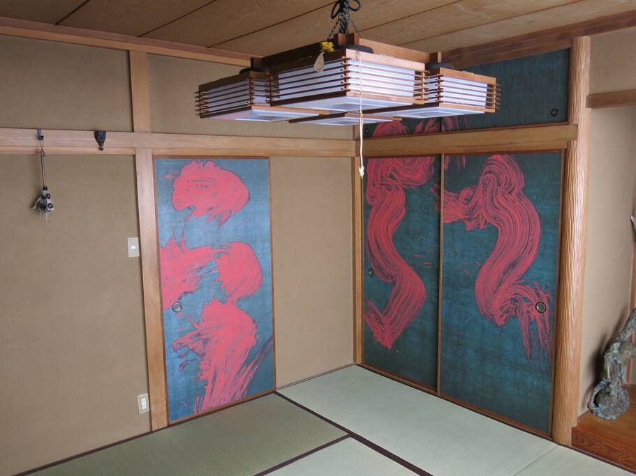 futons behind the double sliding doors
