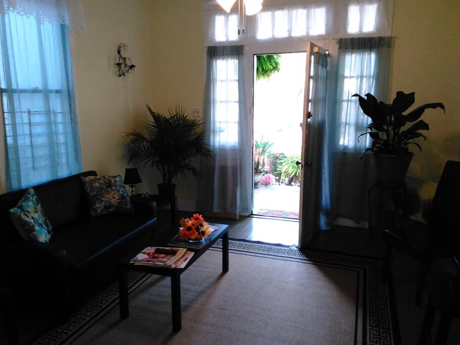 Twin sleeper sofa and a little outside on the inside.