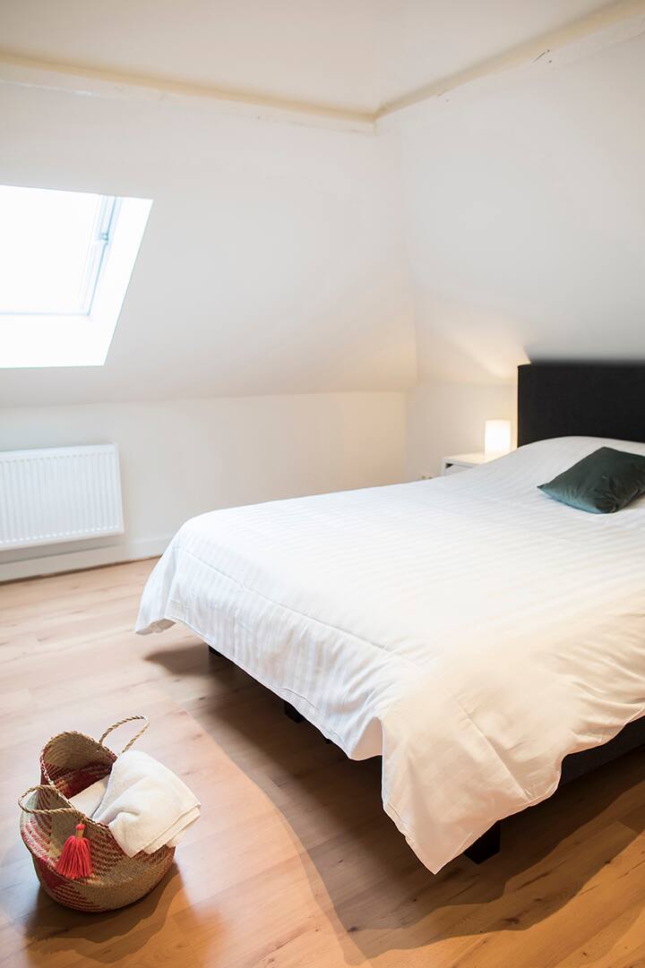 غرفة نوم سانتوس - غرفة نوم واسعة بسرير مزدوج ومساحة عمل.