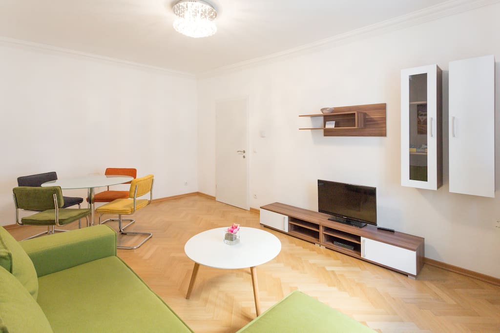living room with sofa bed
