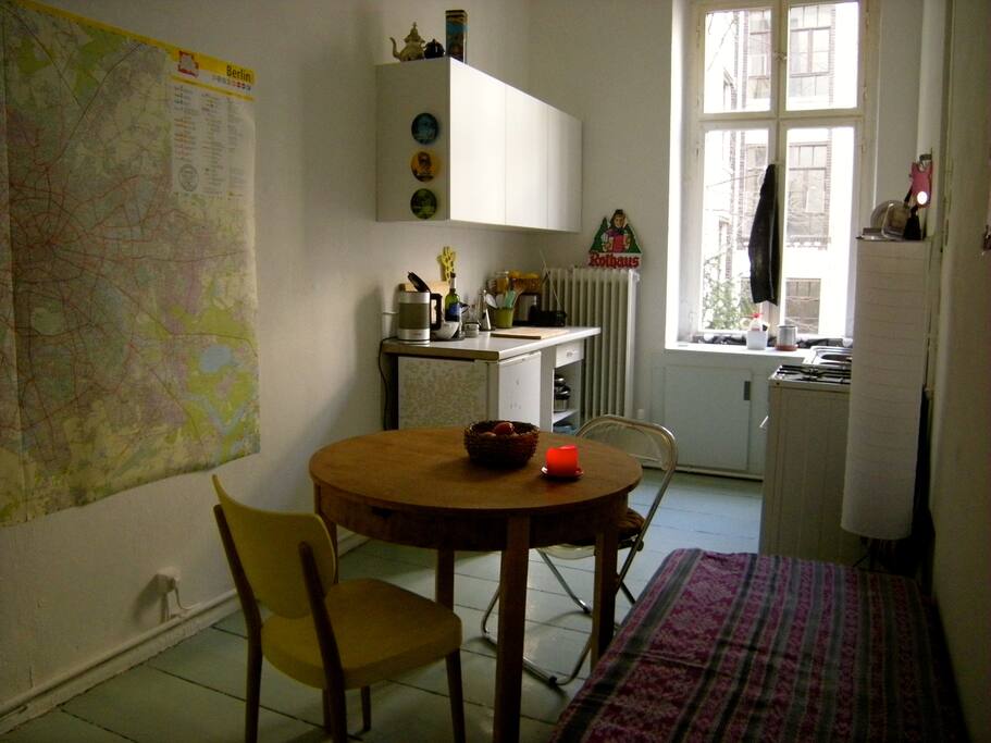 Kitchen... now with a nicer sofa in it!