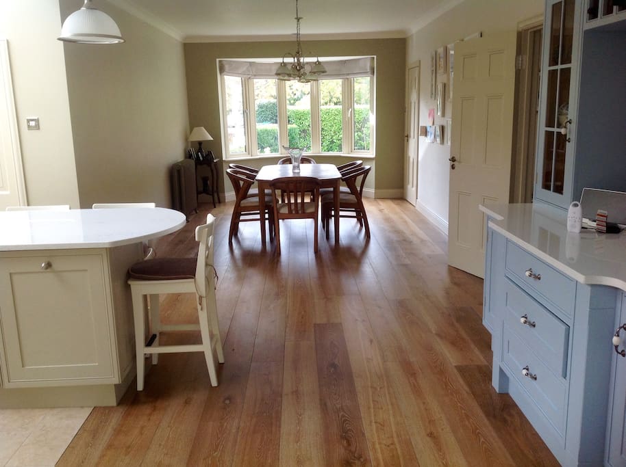 This photo shows the dining area with a six seater dining table
