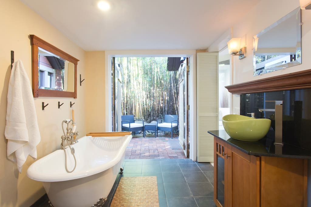 bathroom doors can open to private patio