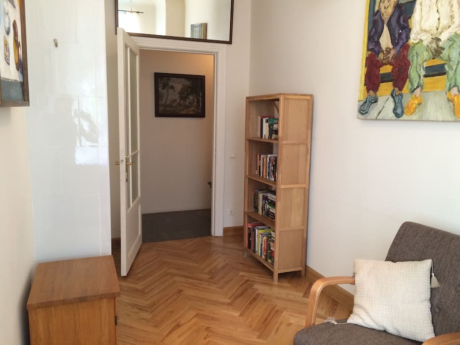 view from living room into entrance hall