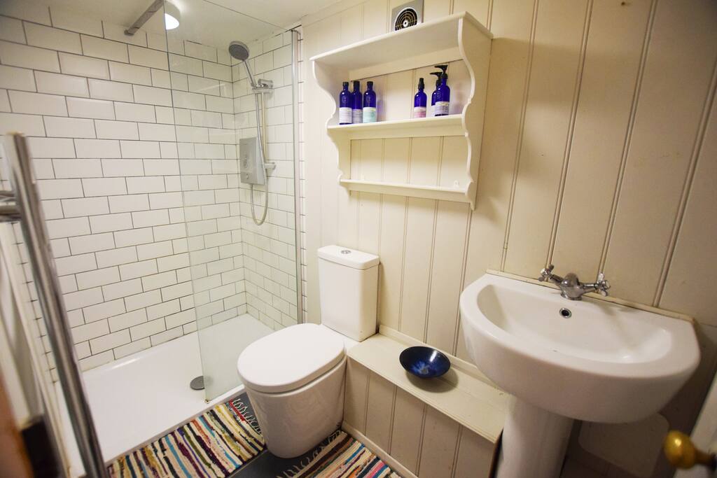 Bathroom with shower.