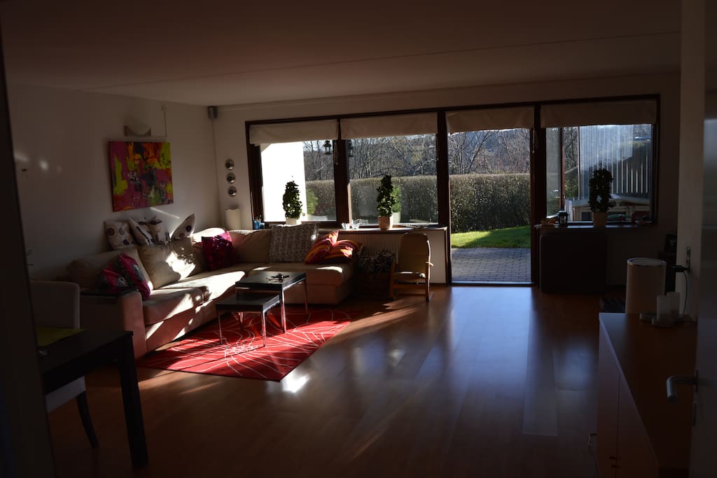 View from hall to livingroom - and door to the garden