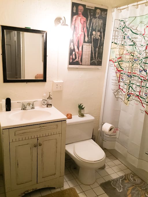 Clean bathroom with everything needed for a long or short stay.