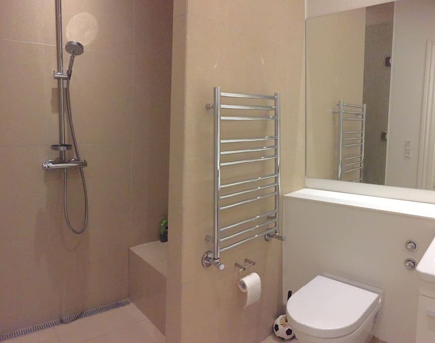 The 2nd bathroom with toilet, shower, washing machine and tumble dryer.
