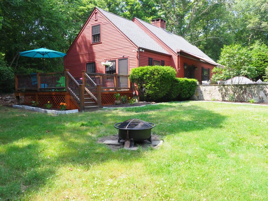 Head up the steps to your private deck and entrance. Note also, a 35" fire pit for your use and enjoyment