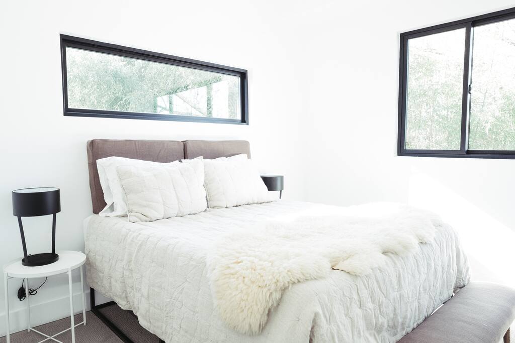 Master bedroom with new queen memory foam mattress