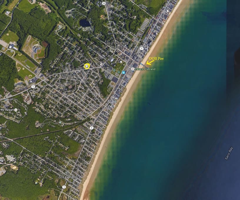 Yellow dot is the house in relation to the ocean