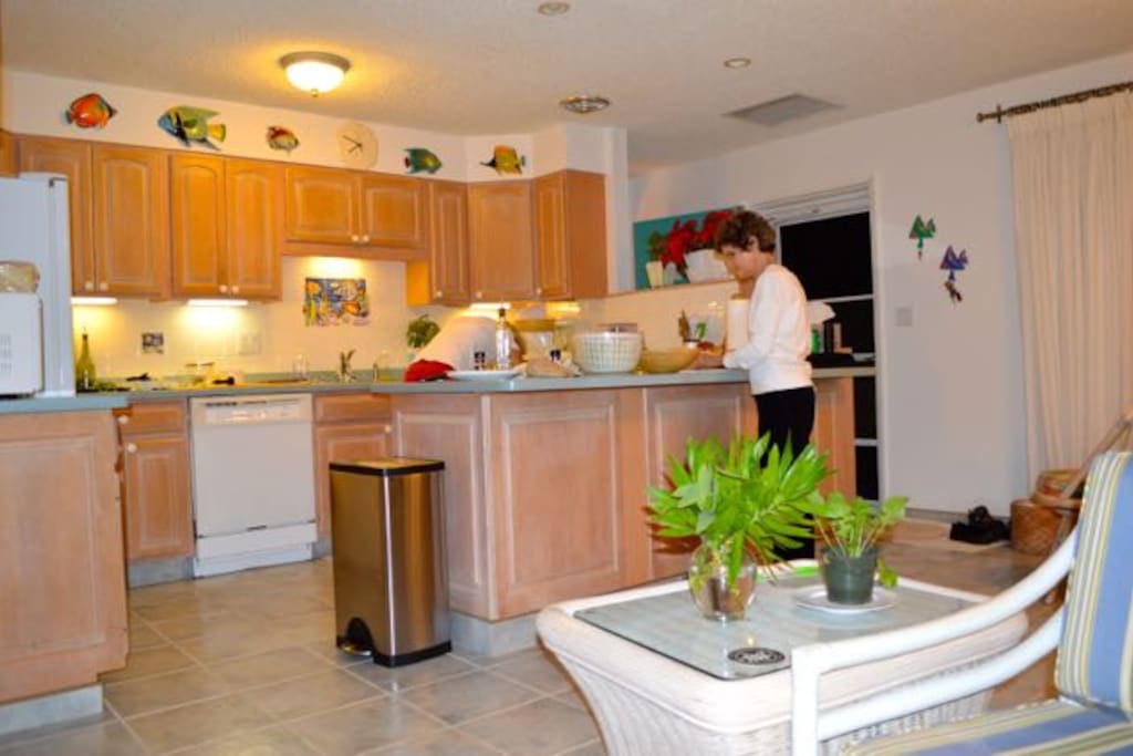 Kitchen is fully equipped with ample prep space.