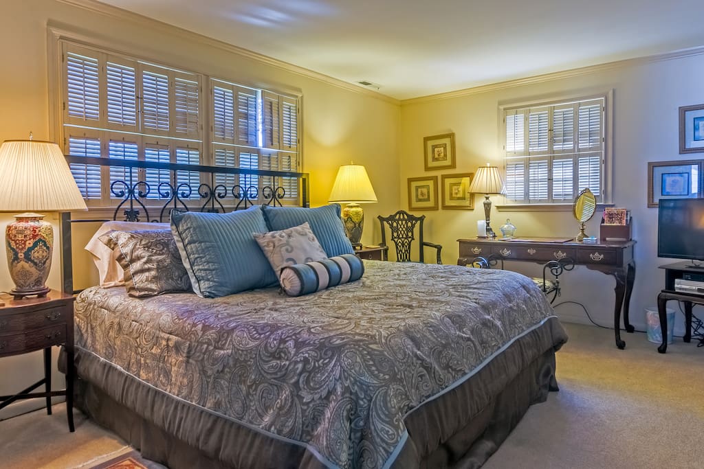 View of master bedroom with brand new king size bed.