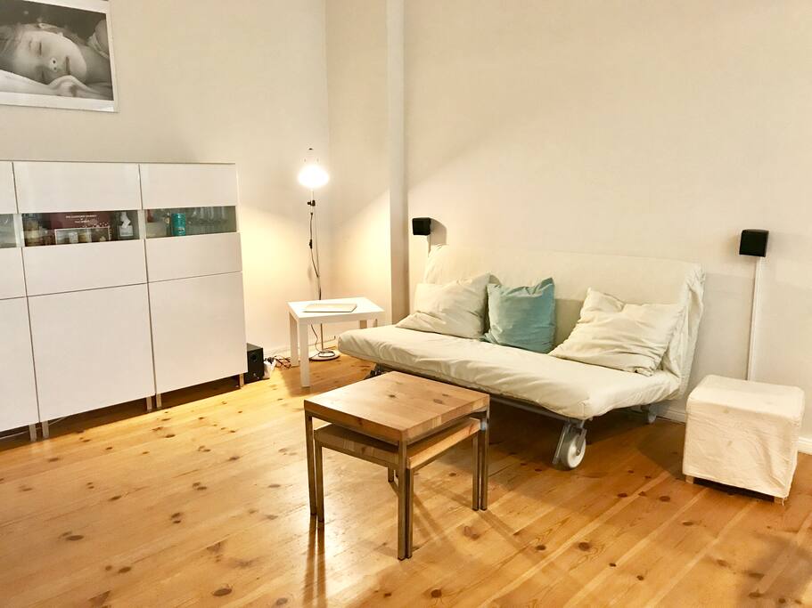 living area with sofa bed