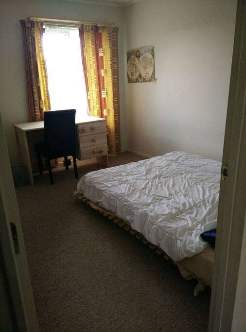 Queen size Futon bed, desk and built-in wardrobe