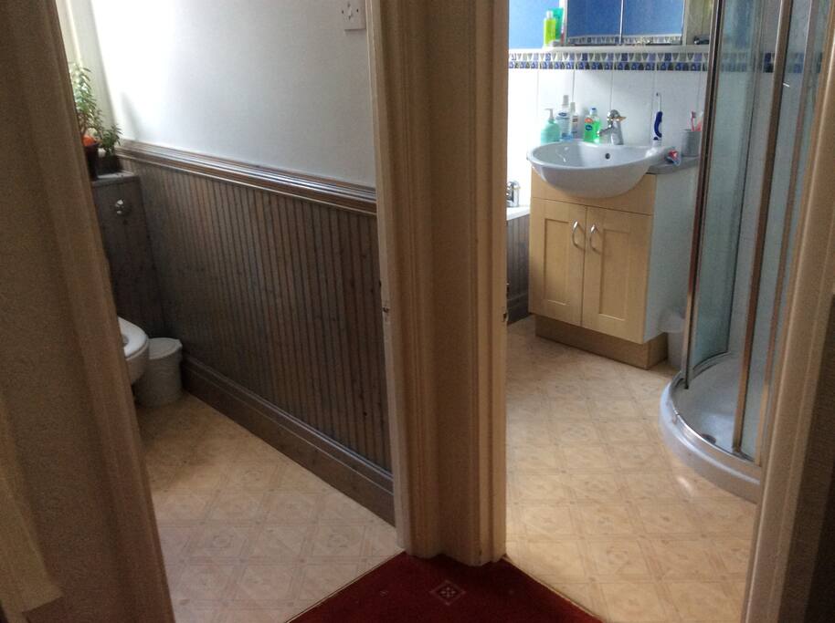 Shared bathroom and separate toilet.