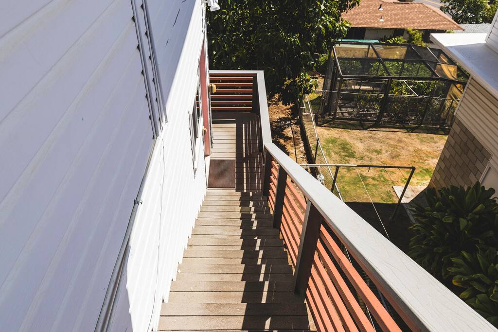 The view of the stairs leading down to the unit.