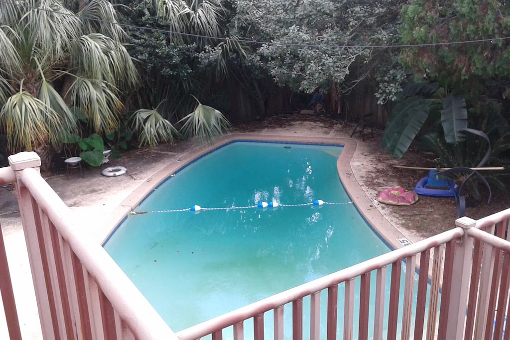 Balcony overlooking pool