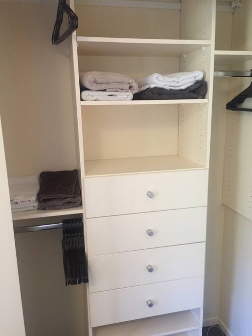 Plenty of space to hang your clothes, and drawers for your use.