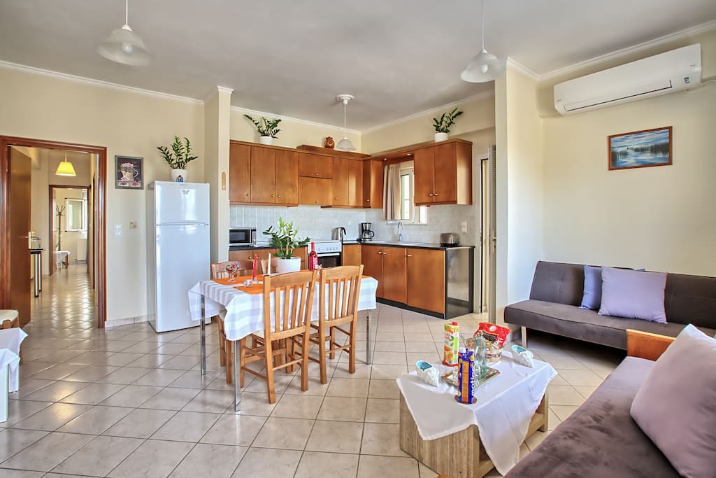 kitchen and living room area