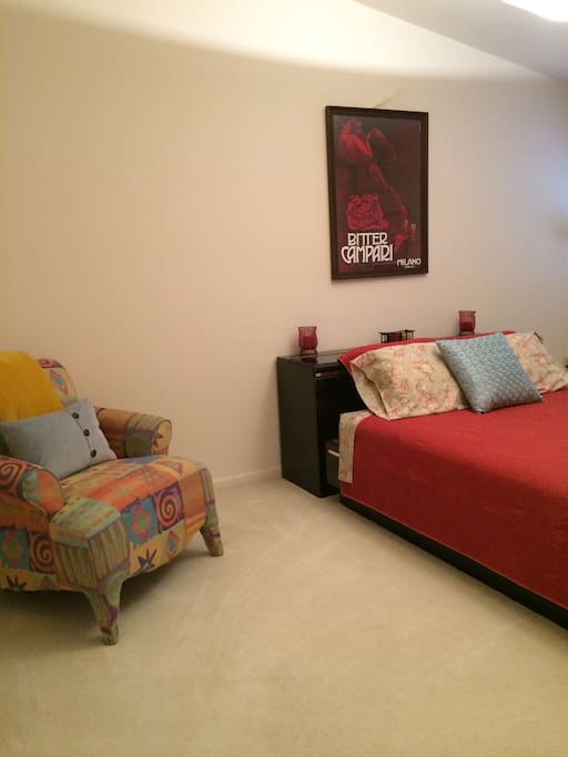 Spacious room with sitting area.