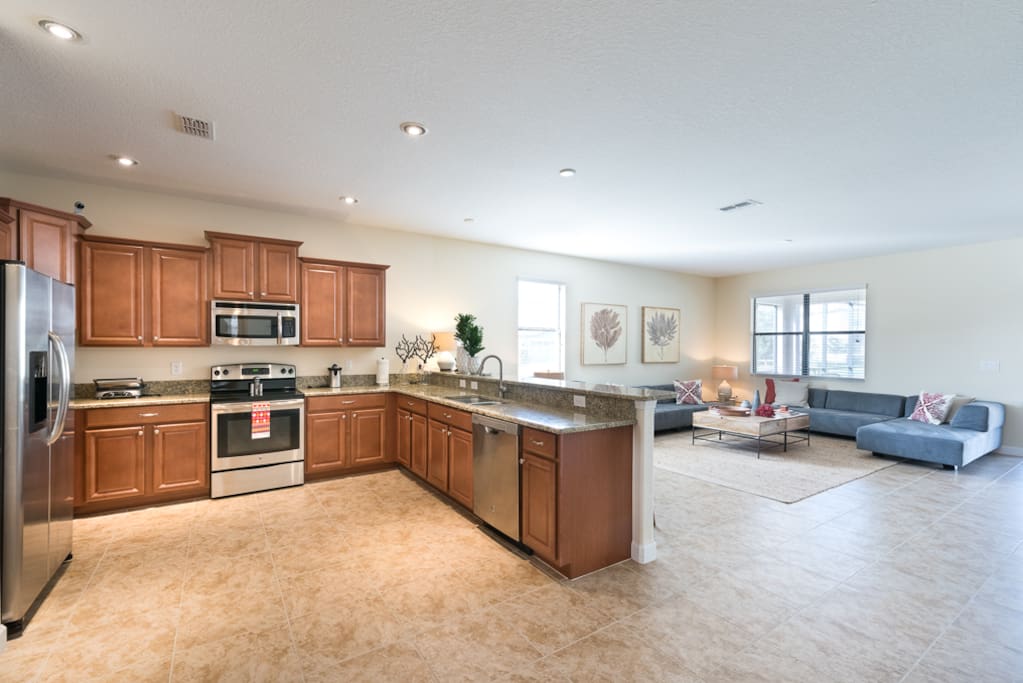Wide open kitchen and living room