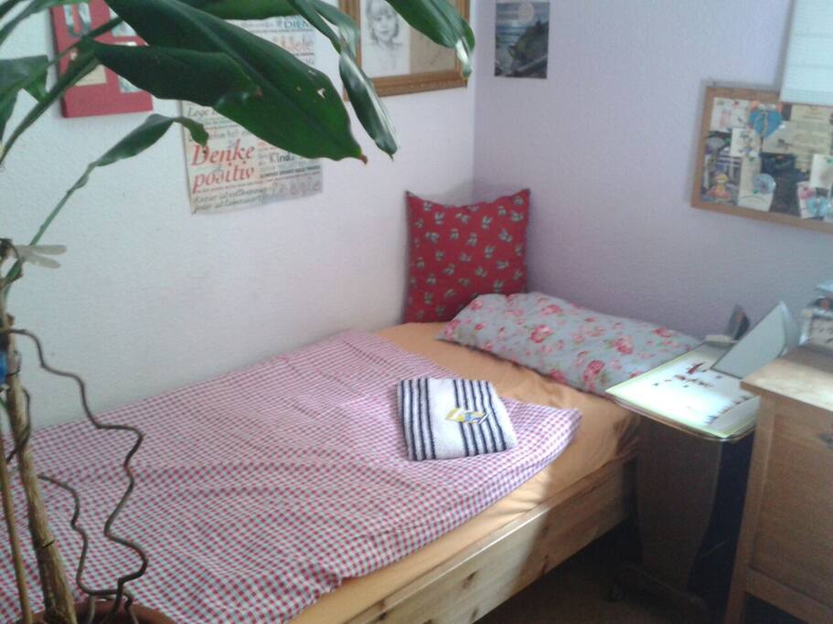 Einzelbett im Gästezimmer.