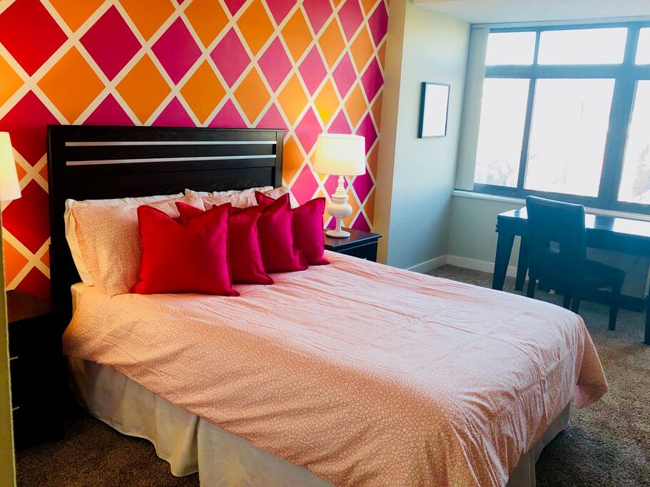 Art Deco Themed Bedroom with Queen Bed
