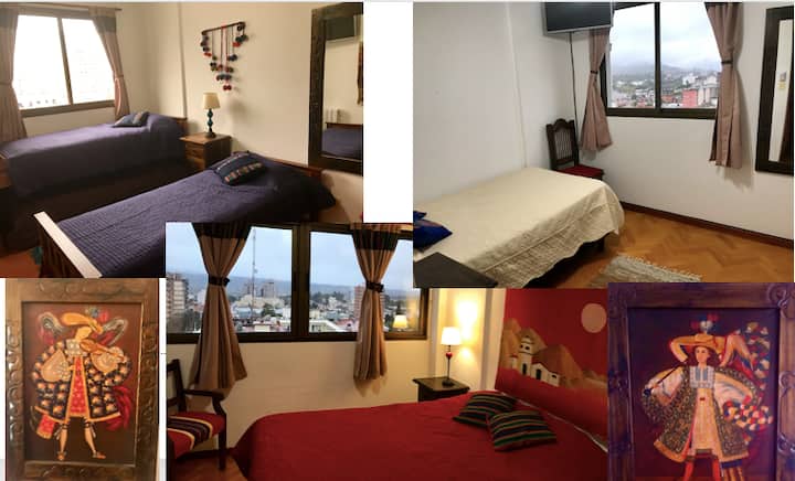 Located at the heart of the city FULL HOUSE OF ANGELS means zero worries about safety or transportation costs and time. 
Three bedrooms (6 guests), decorated with a fusion of colonial and andean styles, that offer magnificent views.