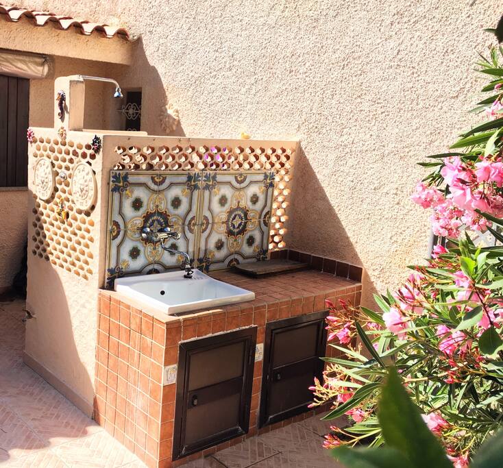 Outdoor shower and sink