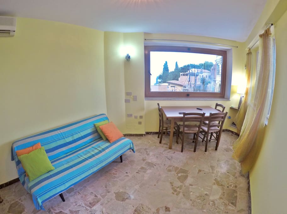 living room with sofa bed