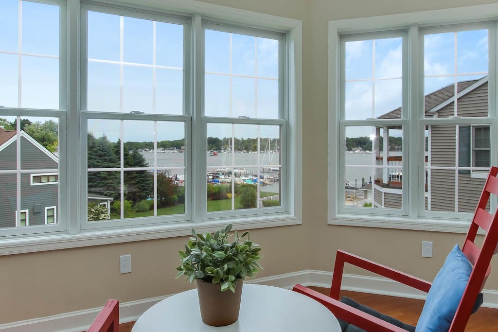 Relax in the rockers with a view of the harbor.